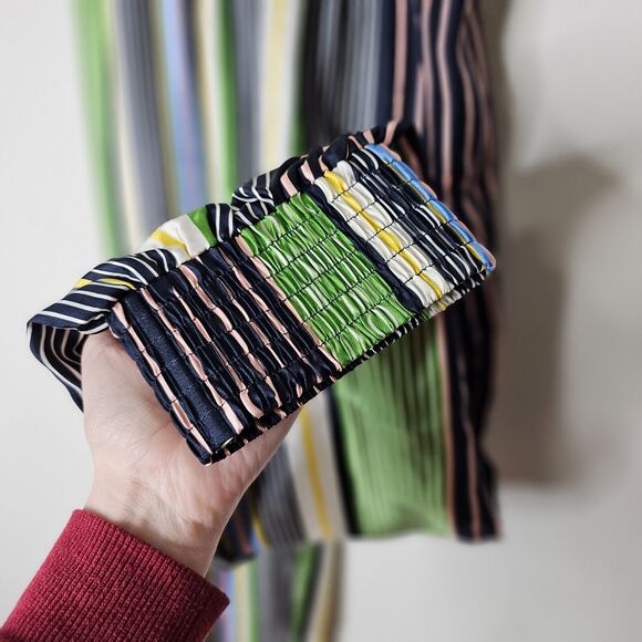 NWOT Tory Burch Green Blue White Multi Stripe Silk Harem Pants Banded Cuffs 2 - Picture 5 of 10